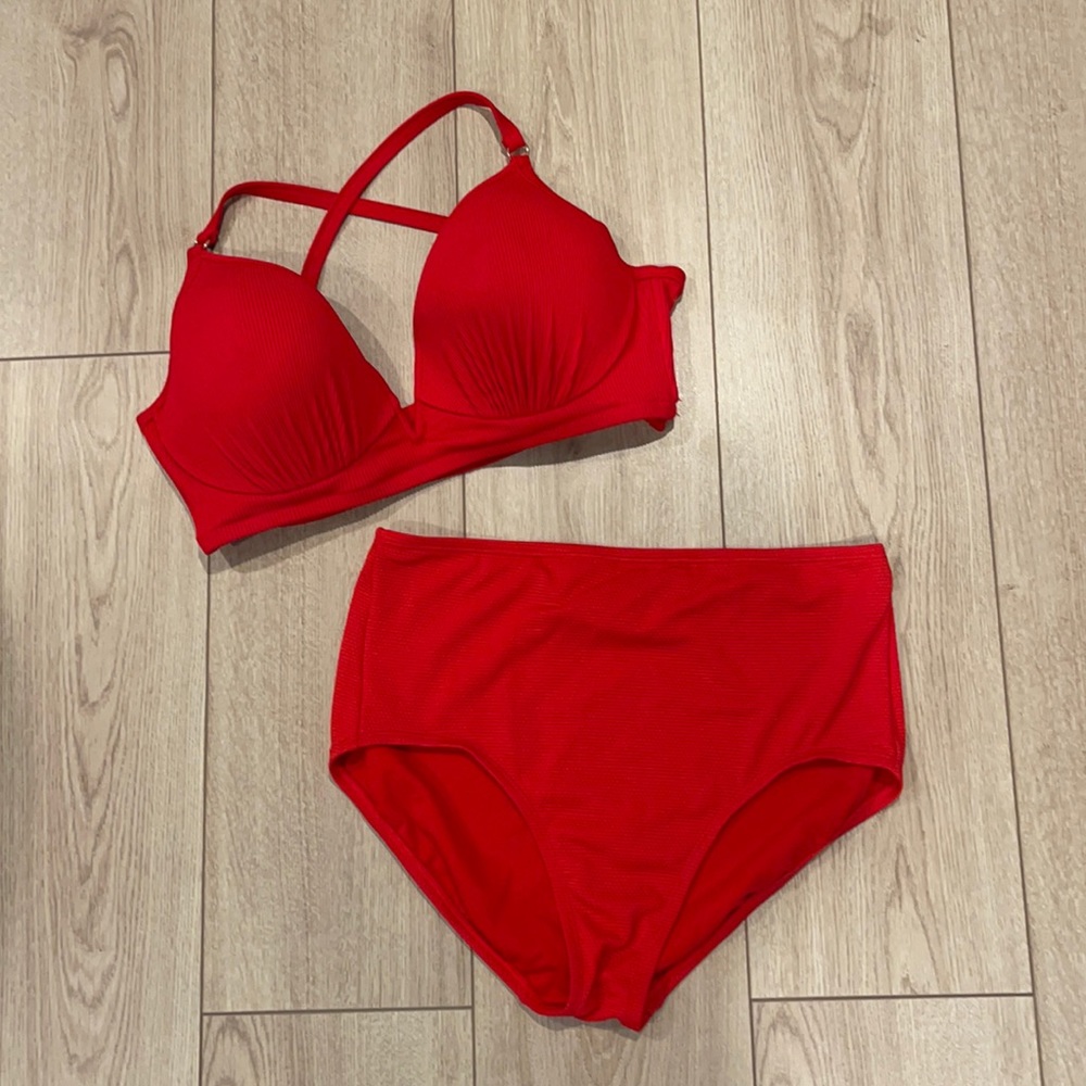 Red Bikini Top & High Wasted Bottoms